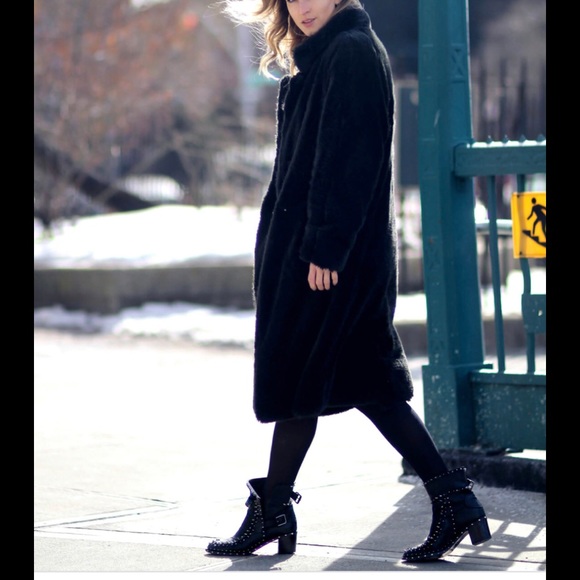 Vintage Jackets & Blazers - Vintage Black Fur full length coat teddy coat L